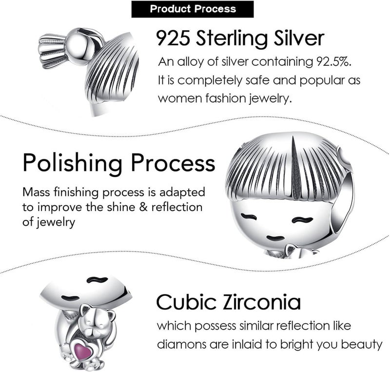 VALGACLS 925 Sterling Silver Family Love Mom Mouse Heart Charms for Bracelets Necklace Valentine's Day Mother's Day Jewelry Charm for Women - Image 5